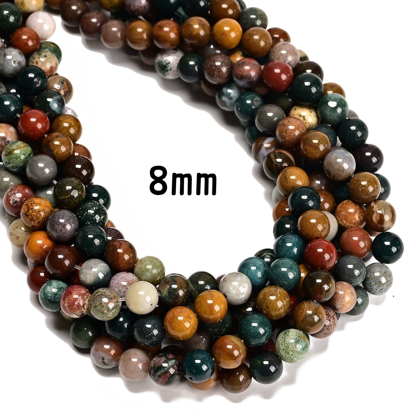 CRCBEADS - Natural Ocean Jasper Smooth Round Beads Size 4mm 5mm 6mm 8mm 15.5'' Strand