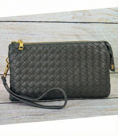MiMi Wholesale - 7050 Kathy Woven Three Compartment Clutch/Crossbody Bag