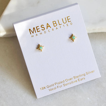 Mesa Blue - Blue Opal Star Stud Earrings -Hypoallergenic, Sterling Silve