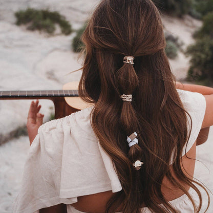 K'lani hair tie bracelets - "Rise" Cream and Tan With Gold & Sun Accents Hair Tie Bracelets