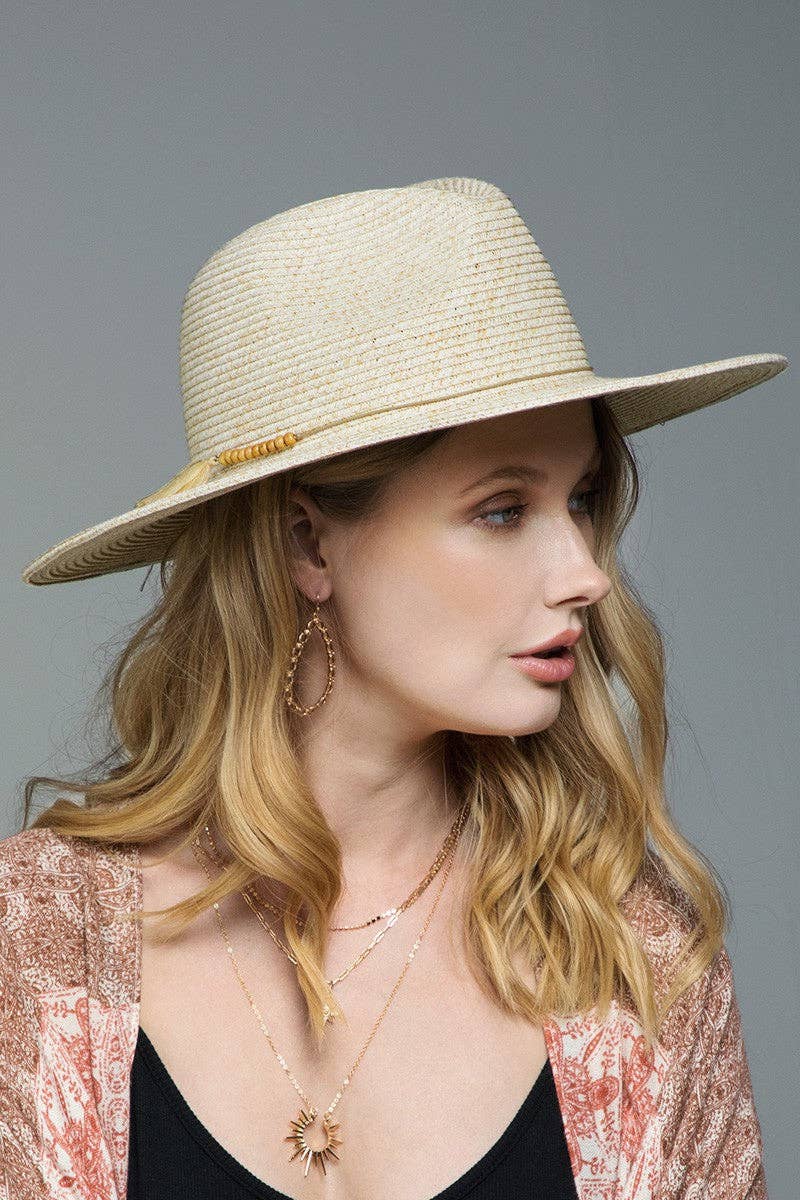 Urbanista - Duo-Tone Panama Hat with Wood Beads