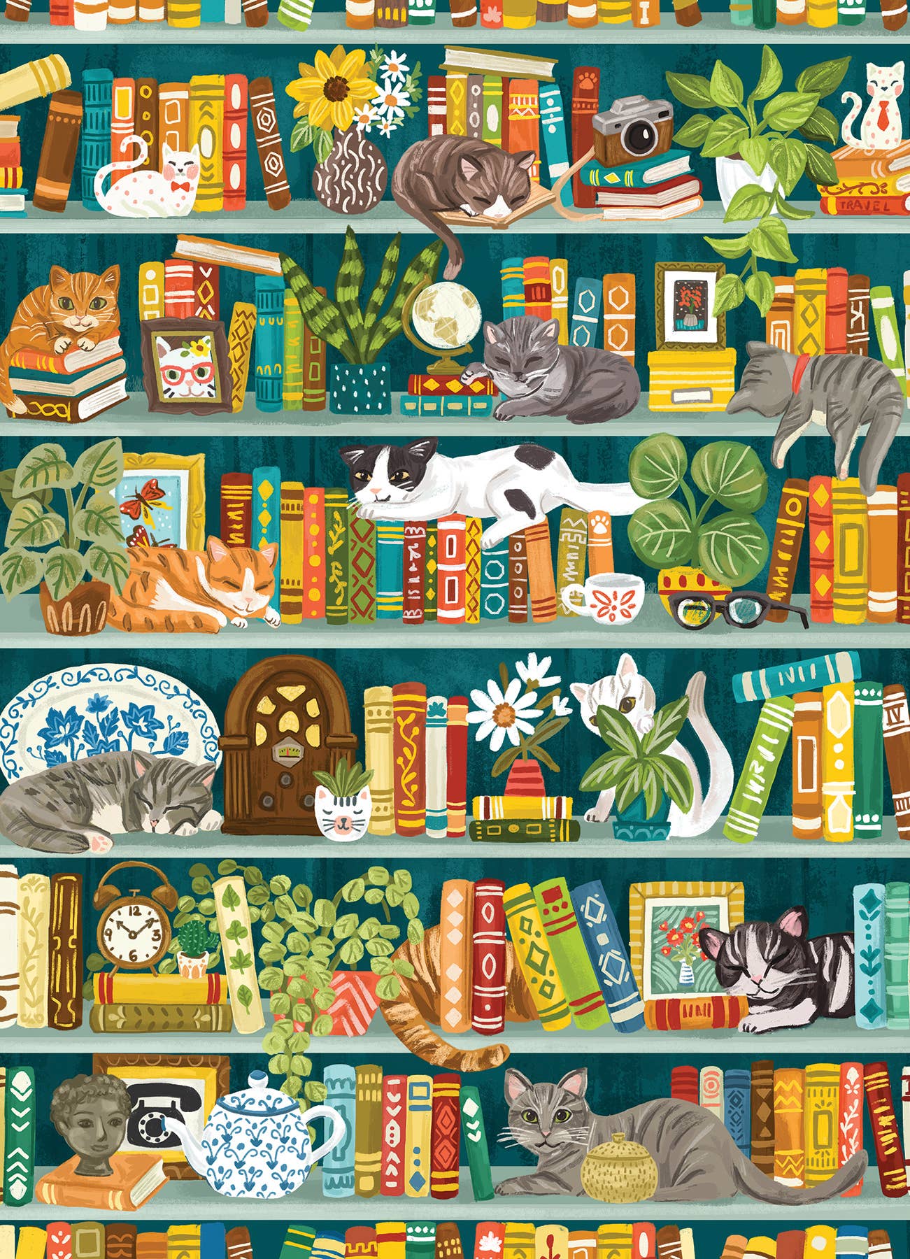 Outset Games and Cobble Hill Puzzles - The Purrfect Bookshelf 1000pc puzzle