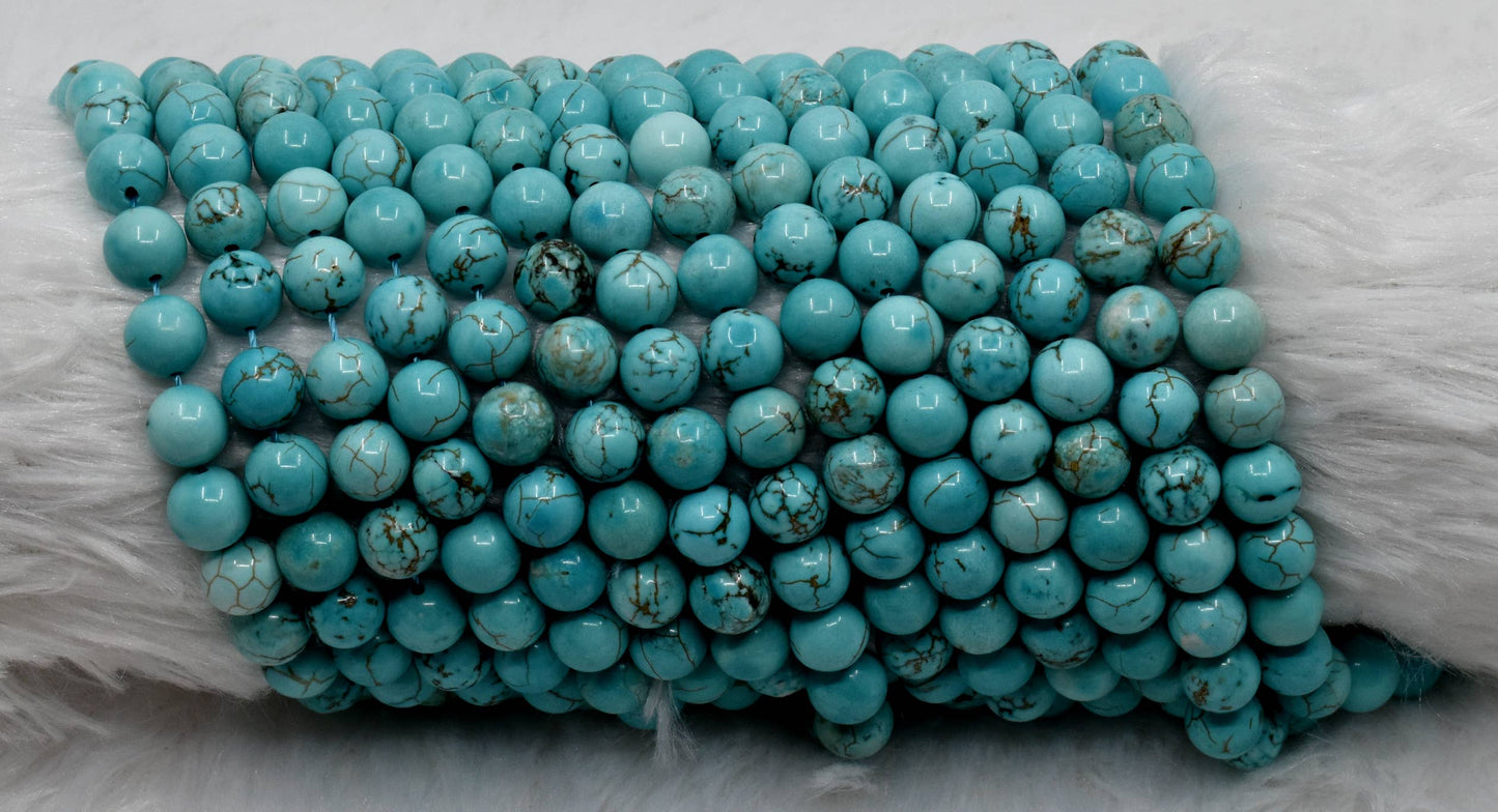 Soothing Crystals - Turquoise Howlite Round Bead 4,6,8,10mm Crystal Beads Strand