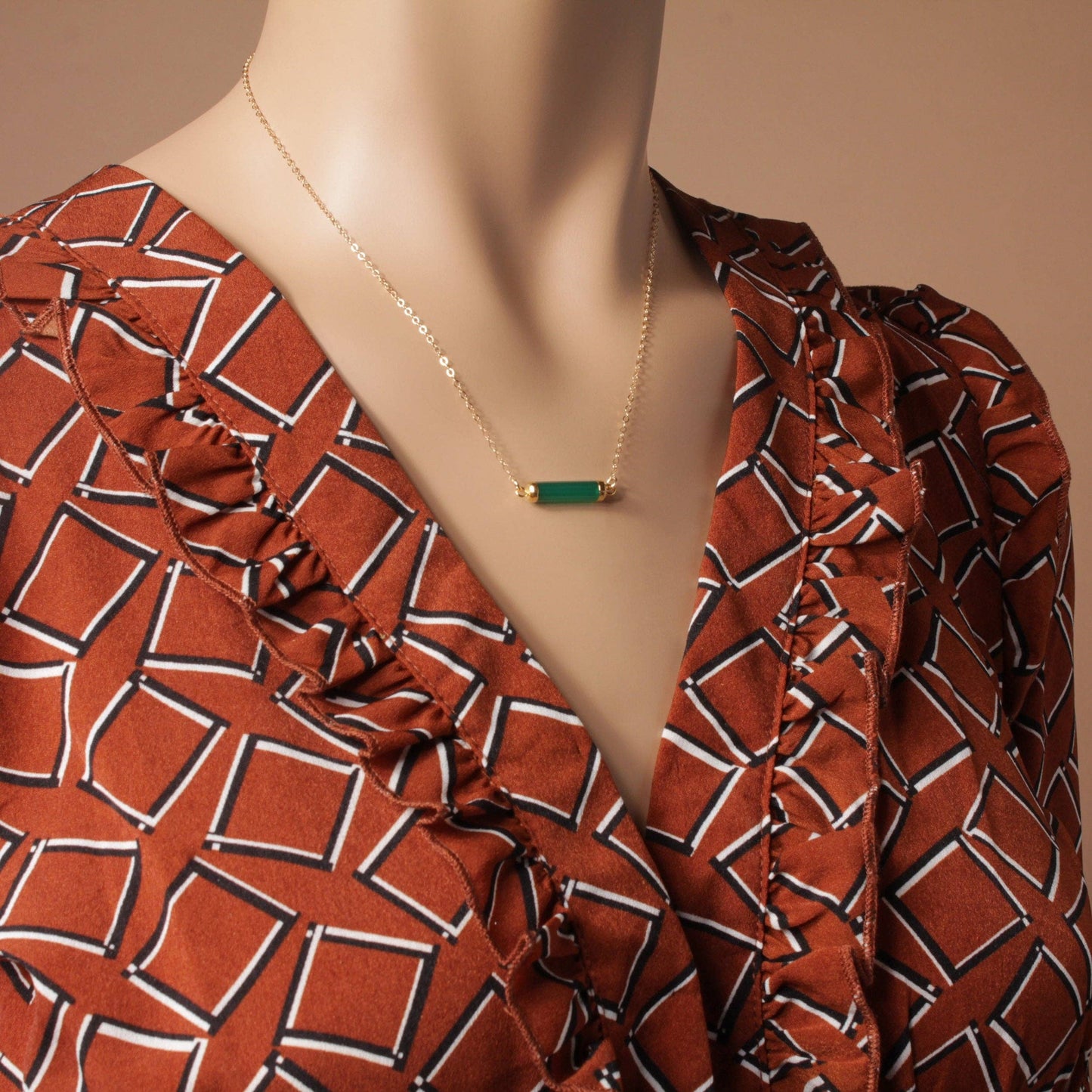 Soul & Little Rose - Green Onyx Long Bar Gold Necklace