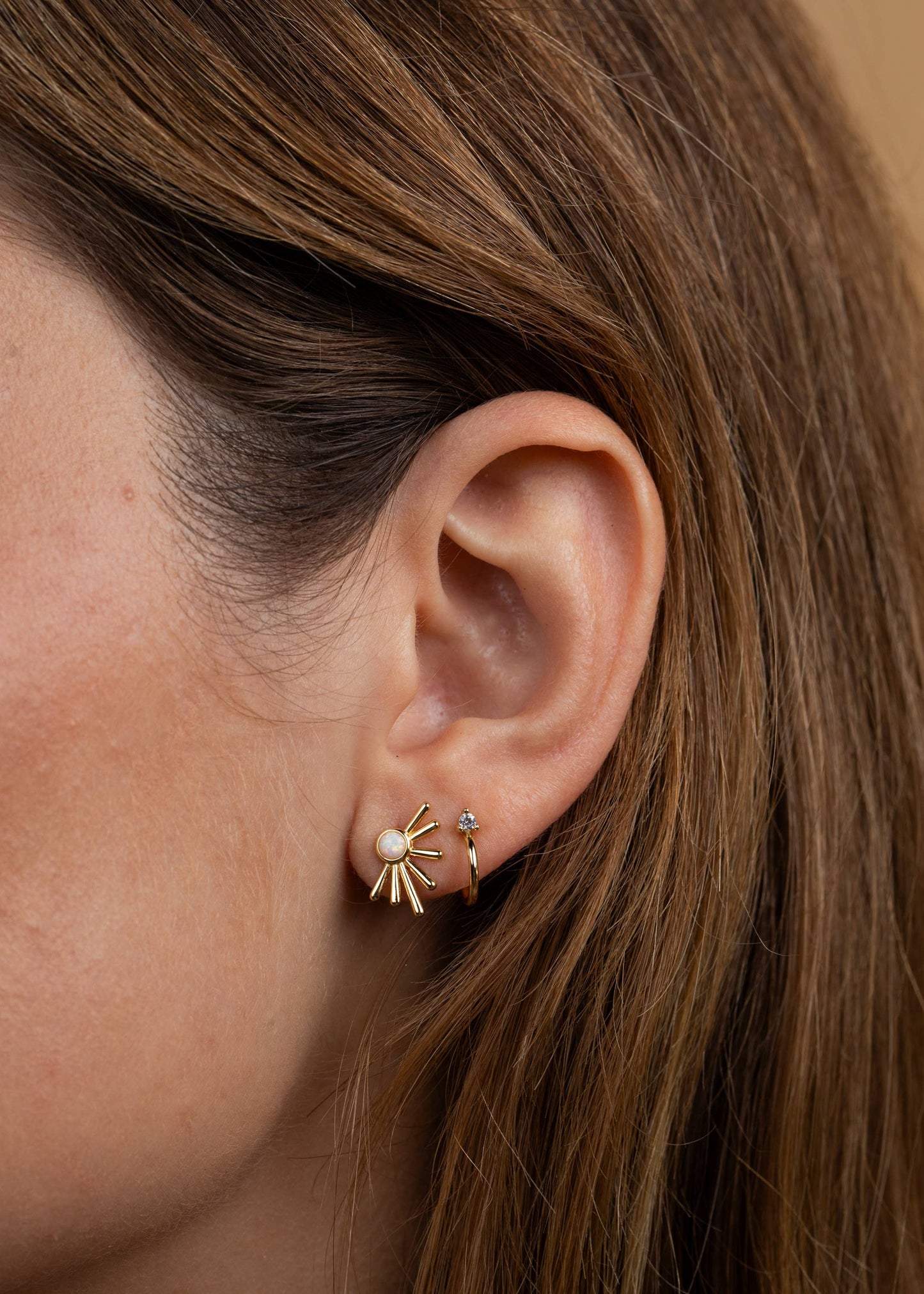 JaxKelly - Sun Ray - White Opal - Gold Earrings