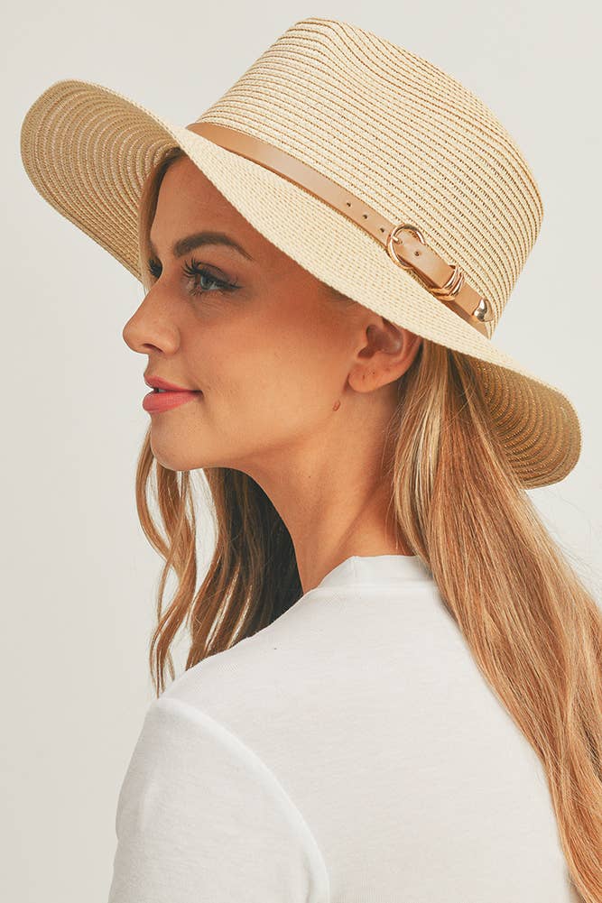 Hana - PU Leather Buckled Band Panama Hat