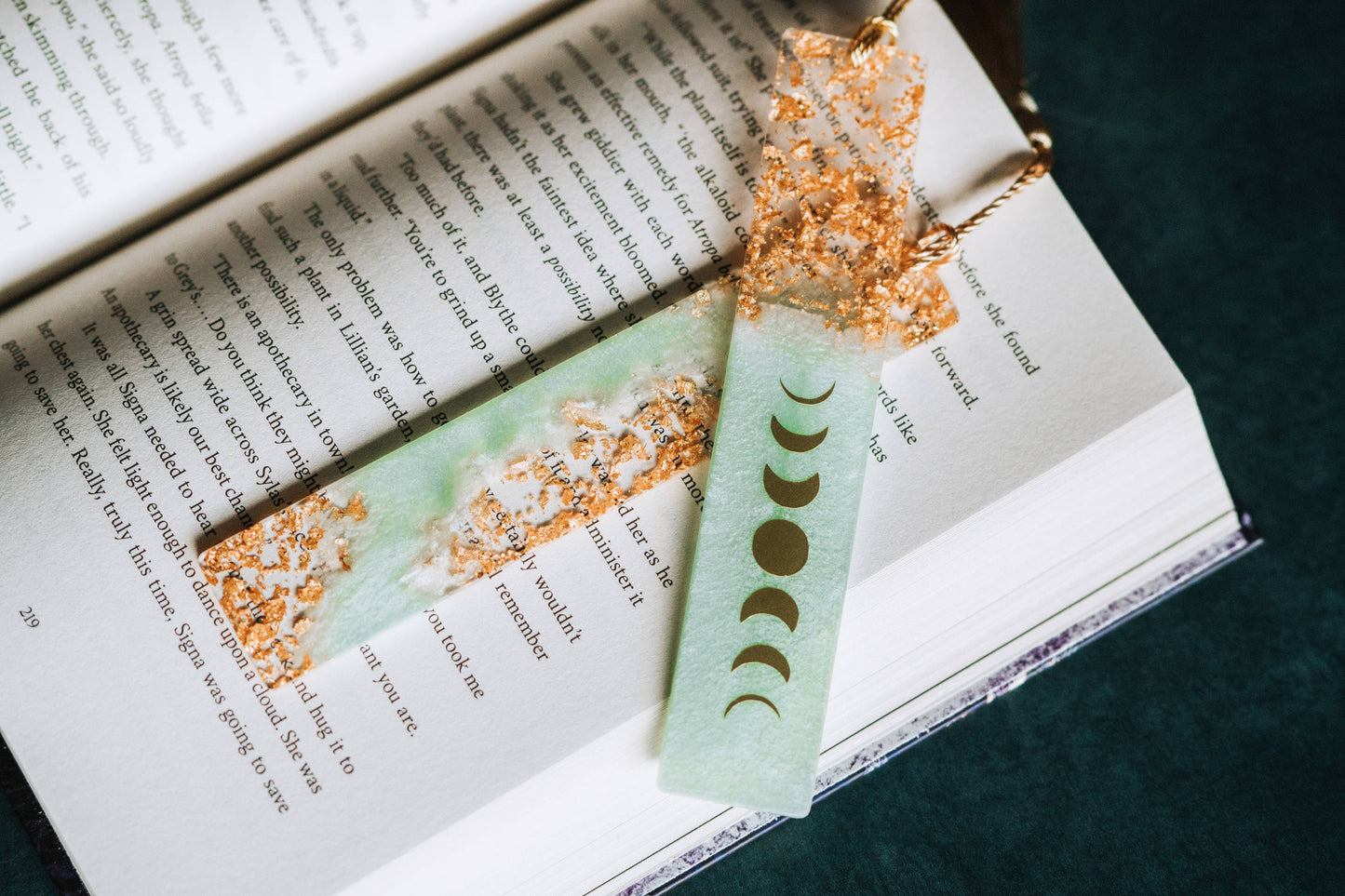 Dège Creative - Sage Green Moon Phases & Geode Bookmark