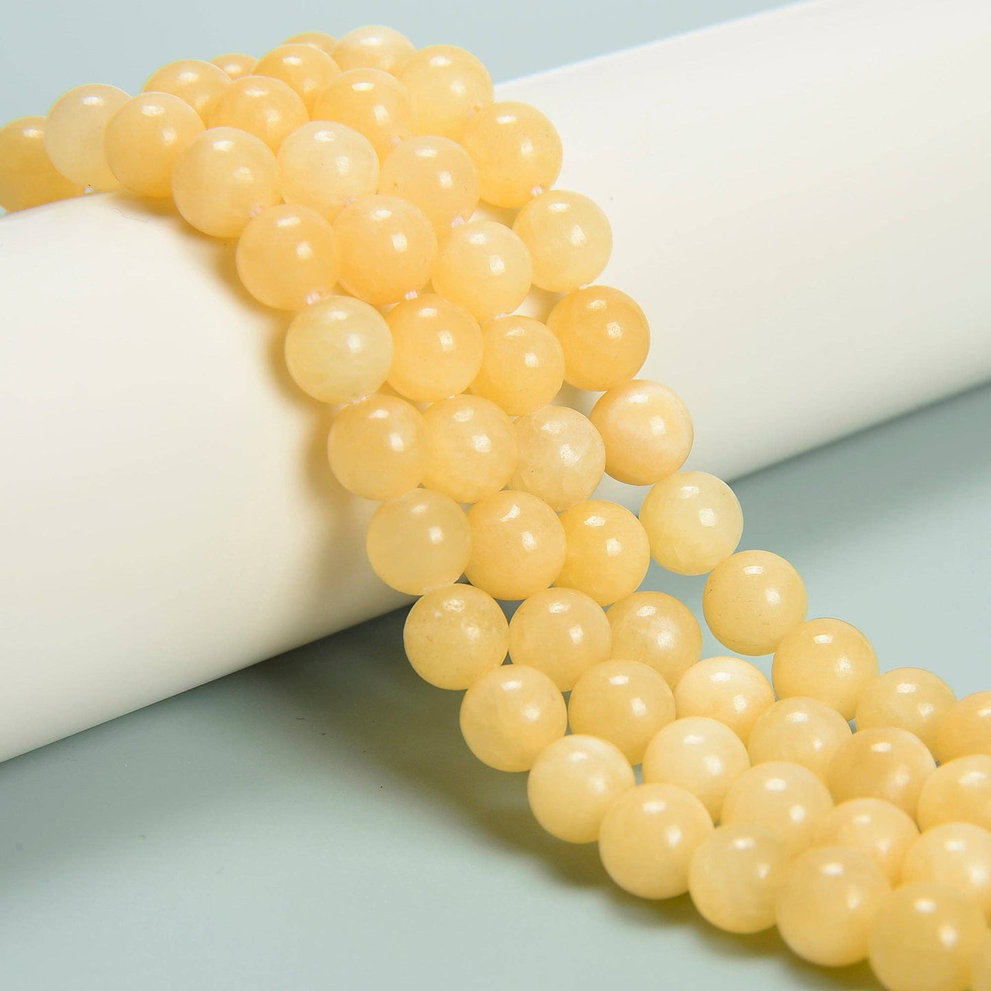 CRCBEADS - Natural Yellow Jade Smooth Round Beads Size 6mm 8mm 10mm 15.5'' Strand