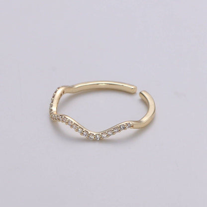 Aim Eternal - Cz Gold wave ring, Micro Pave Open Ring Gold Vermeil ring, Dainty wave ring, Ocean ring, Micro Pave Stacking rings, Beach ring gold wave | R-123