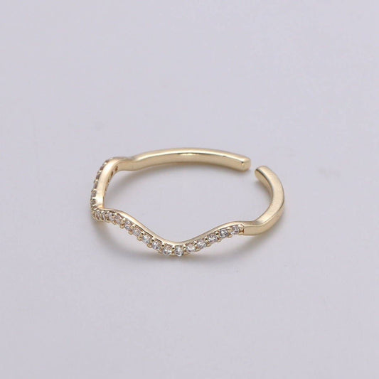 Aim Eternal - Cz Gold wave ring, Micro Pave Open Ring Gold Vermeil ring, Dainty wave ring, Ocean ring, Micro Pave Stacking rings, Beach ring gold wave | R-123