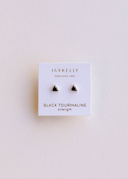 JaxKelly - Mini Energy Gem - Black Tourmaline - Gold Earrings