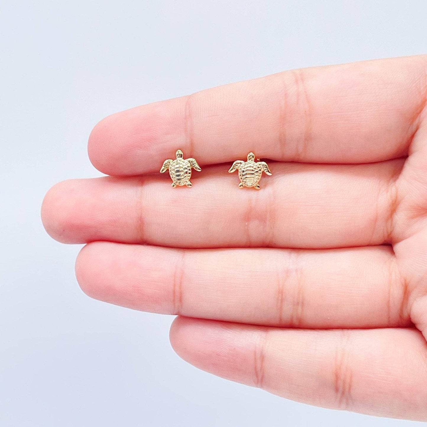 Milie Jewels - 18k Gold Filled Tiny Plain Turtle Dainty Stud Earrings, Sea Animal Ocean