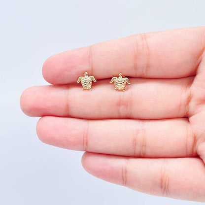 Milie Jewels - 18k Gold Filled Tiny Plain Turtle Dainty Stud Earrings, Sea Animal Ocean