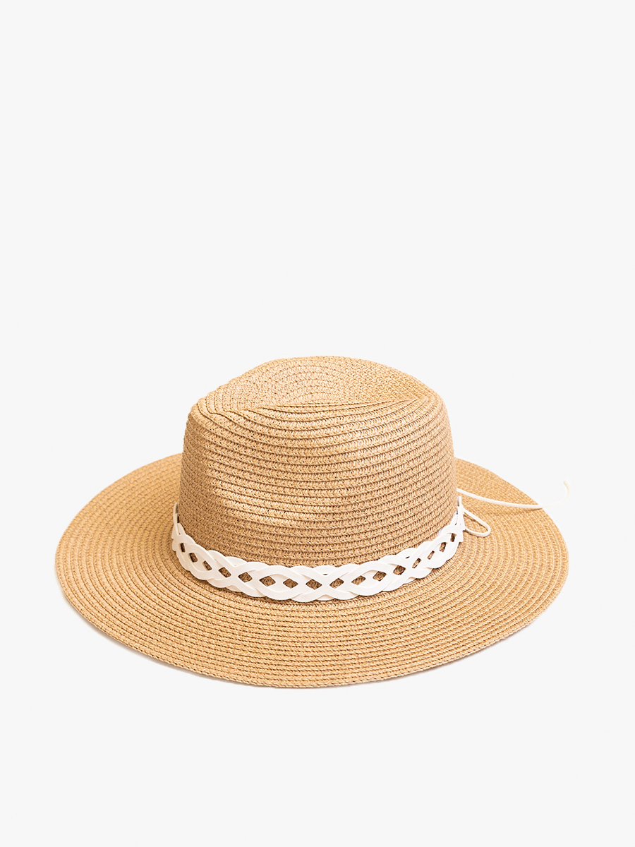Jen & Co. - HAT2497 Mary Straw Fedora w/ Leather Chain Band