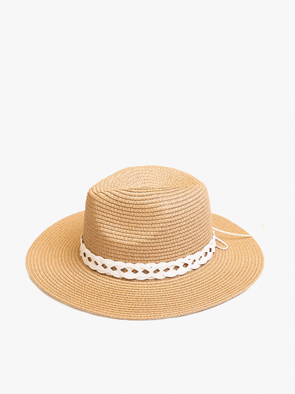 Jen & Co. - HAT2497 Mary Straw Fedora w/ Leather Chain Band