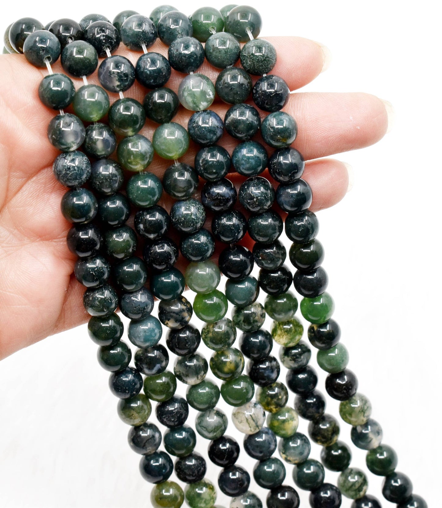 Soothing Crystals - Moss Agate Round Beads 4mm, 6mm, 8mm, 10mm,12mm Mala Beads