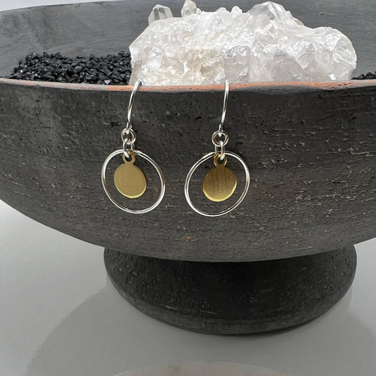 Sela+Sage - Mixed Metals, Sterling Silver & Gold Brass Circle Earrings