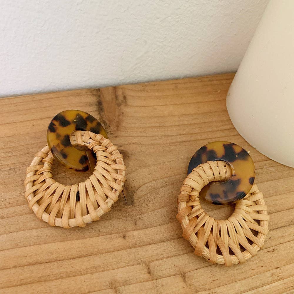 Dipped Shop - Leopard Round Rattan Acrylic Drop Earrings DPJE1714
