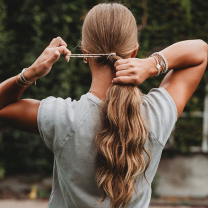 K'lani hair tie bracelets - "Glimmer" Soft Pinks with Pearl & Gold Accent Hair Tie Bracelets