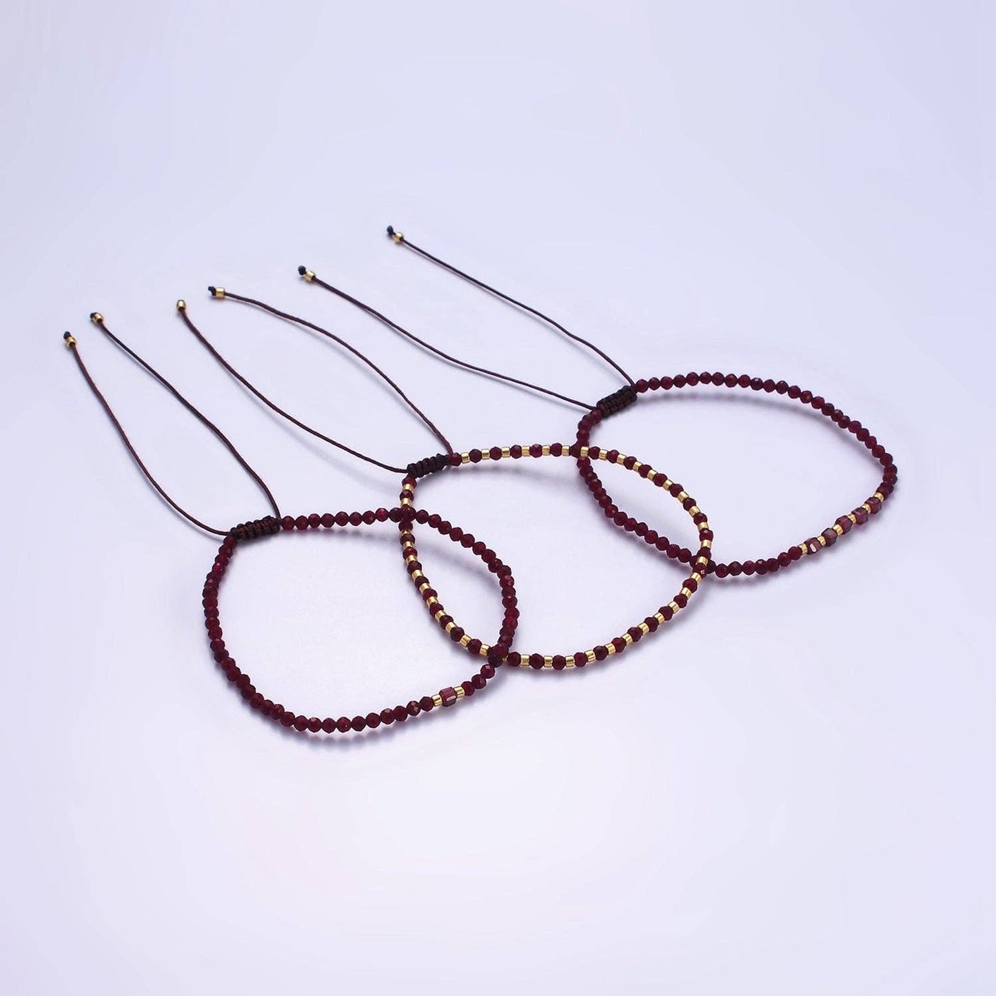Aim Eternal - 14K Gold Filled Garnet Multifaceted Red Rope Adjustable Friendship Bracelet | WA-2016 ~ WA-2164