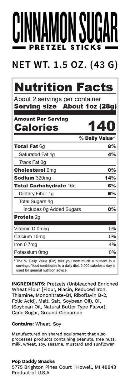 Pop Daddy Snacks - Seasoned Pretzels - 1.5oz - Cinnamon Sugar