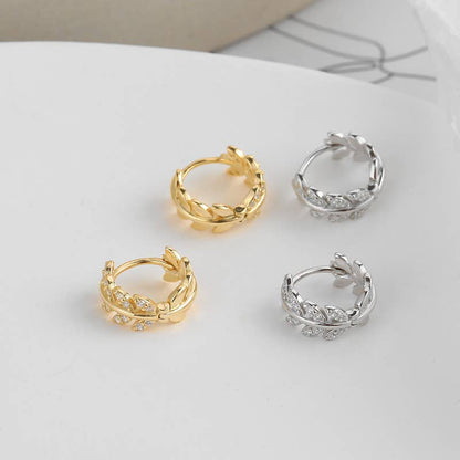 Melange Blanc - E043 gold leaf huggie earrings, leaf hoop earrings, huggies