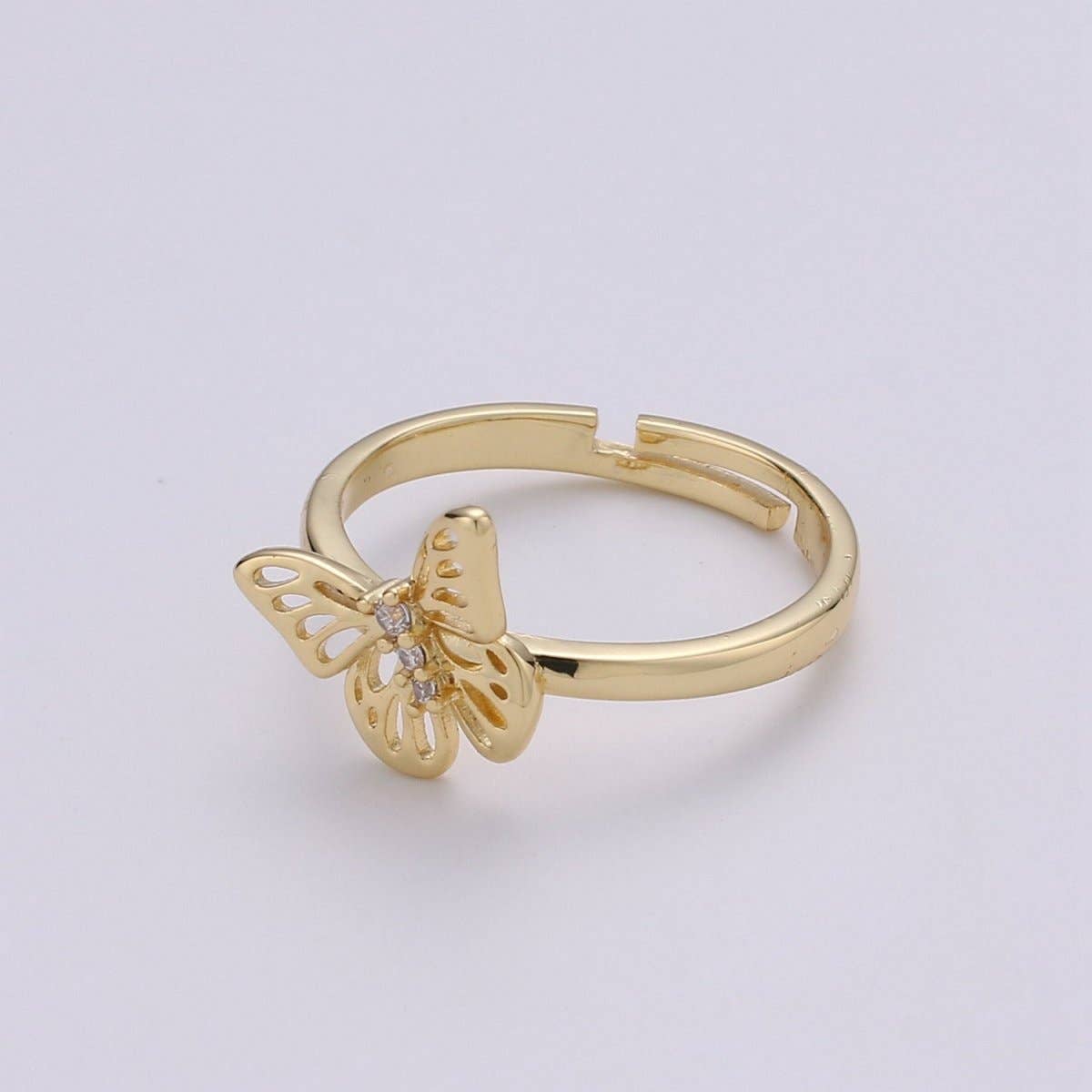 Aim Eternal - 14K Gold Filled Micro Paved CZ Open Butterfly Adjustable Ring | R048
