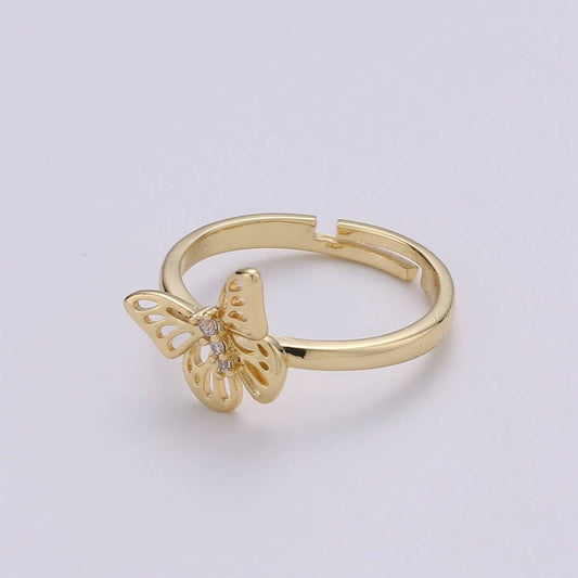 Aim Eternal - 14K Gold Filled Micro Paved CZ Open Butterfly Adjustable Ring | R048