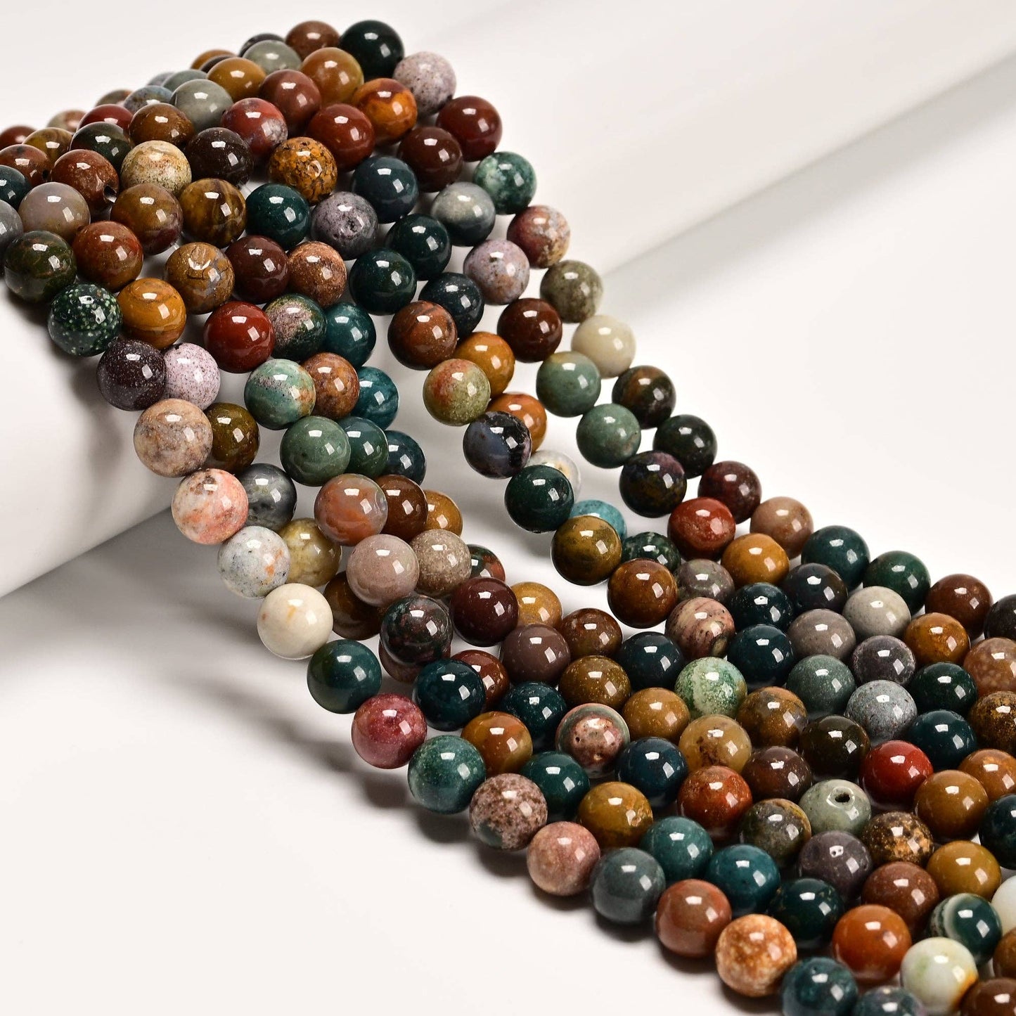 CRCBEADS - Natural Ocean Jasper Smooth Round Beads Size 4mm 5mm 6mm 8mm 15.5'' Strand