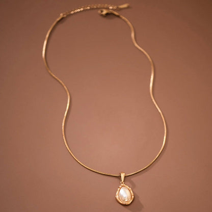 MA219 Mia Accessories - 18K Gold PVD Plated Stainless Steel Minimal Pearl Necklace – 7977