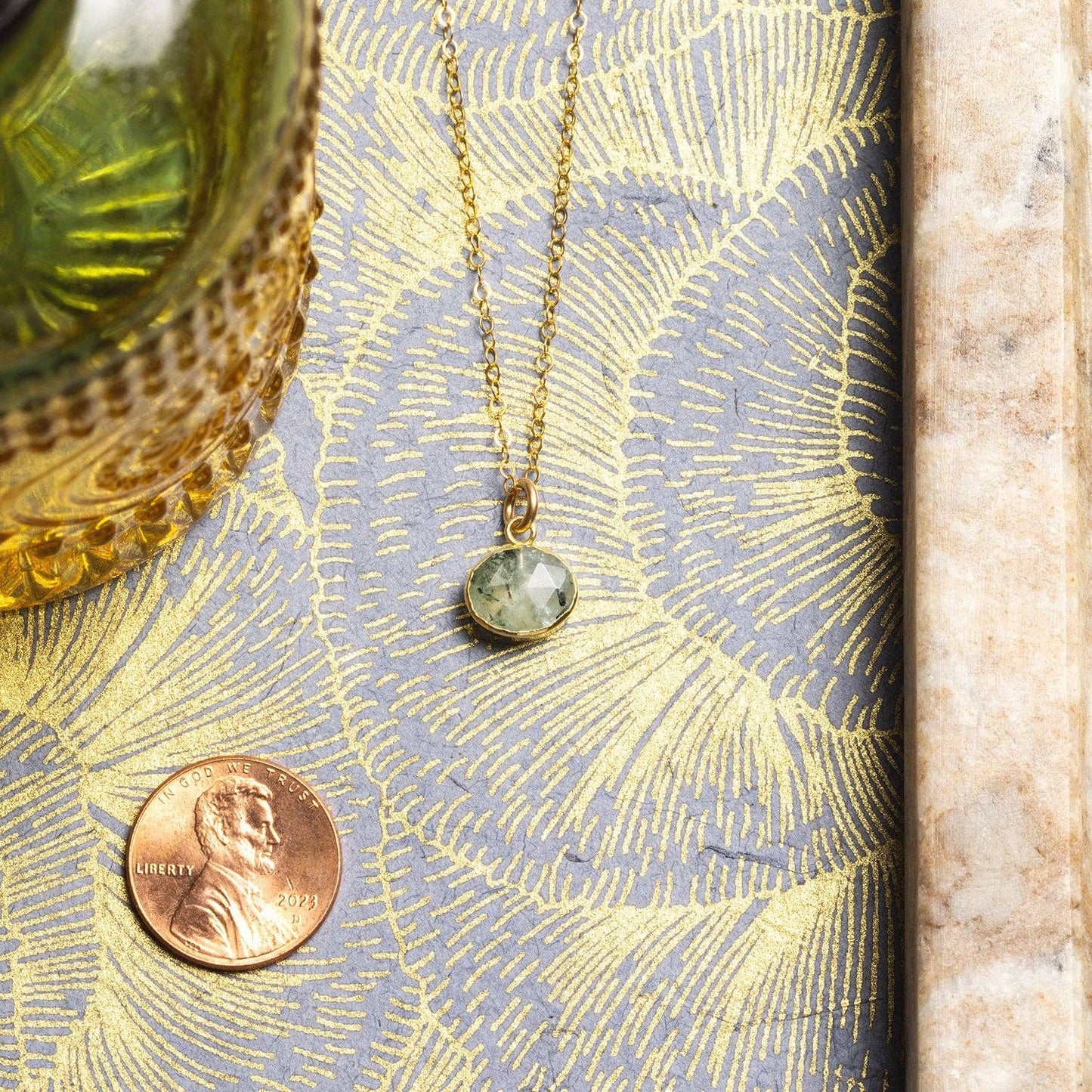 Soul & Little Rose - Prehnite Gold Oval Necklace