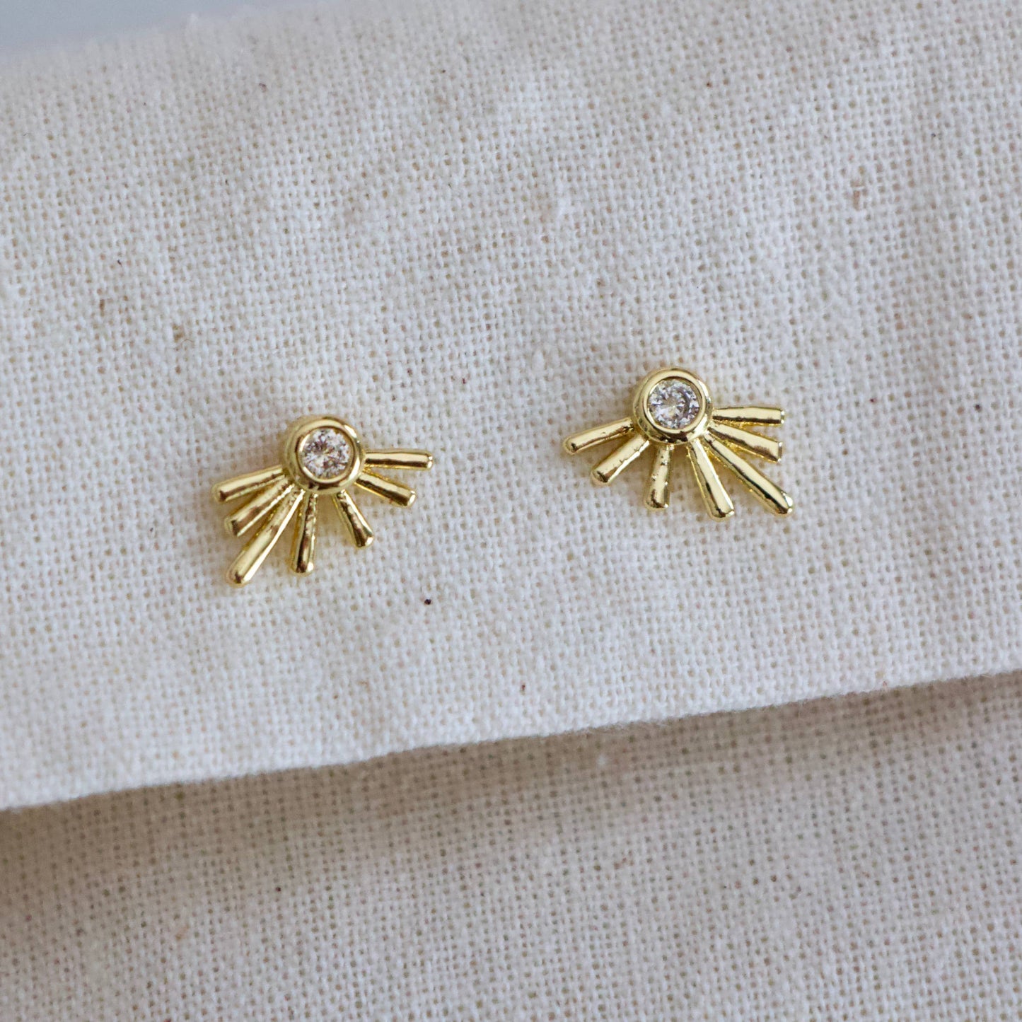Mesa Blue - CZ Starburst Stud Earrings - Gold Plated Sterling Silver