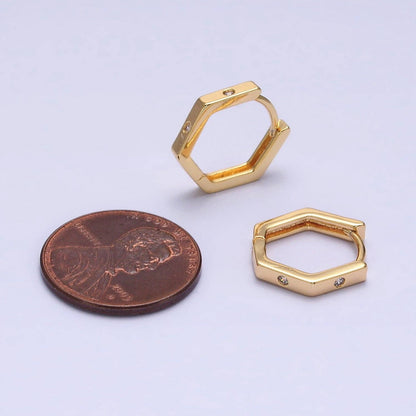 Aim Eternal - Gold Filled Clear CZ Dot Hexagonal Huggie Earrings