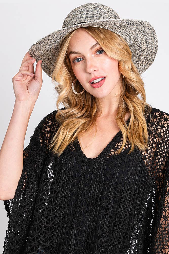 Hana - Suede Band Mixed Braid Packable Sun Hat