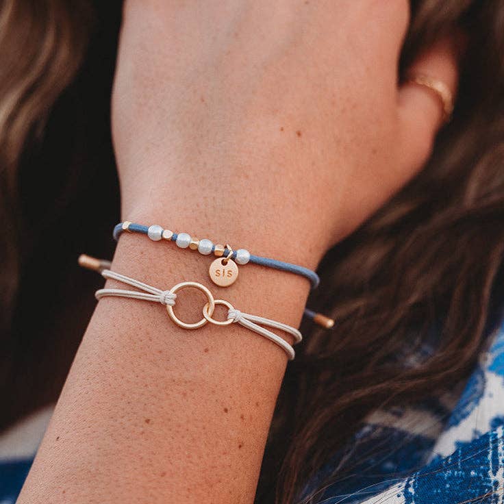 K'lani hair tie bracelets - "Sisters" Gold & Pearl Shareable Hair Tie Bracelet Set
