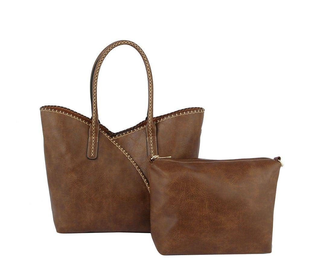 MiMi Wholesale - COL001-2 2-in-1 Stitch Trim Detail Shoulder/Tote Set Bag