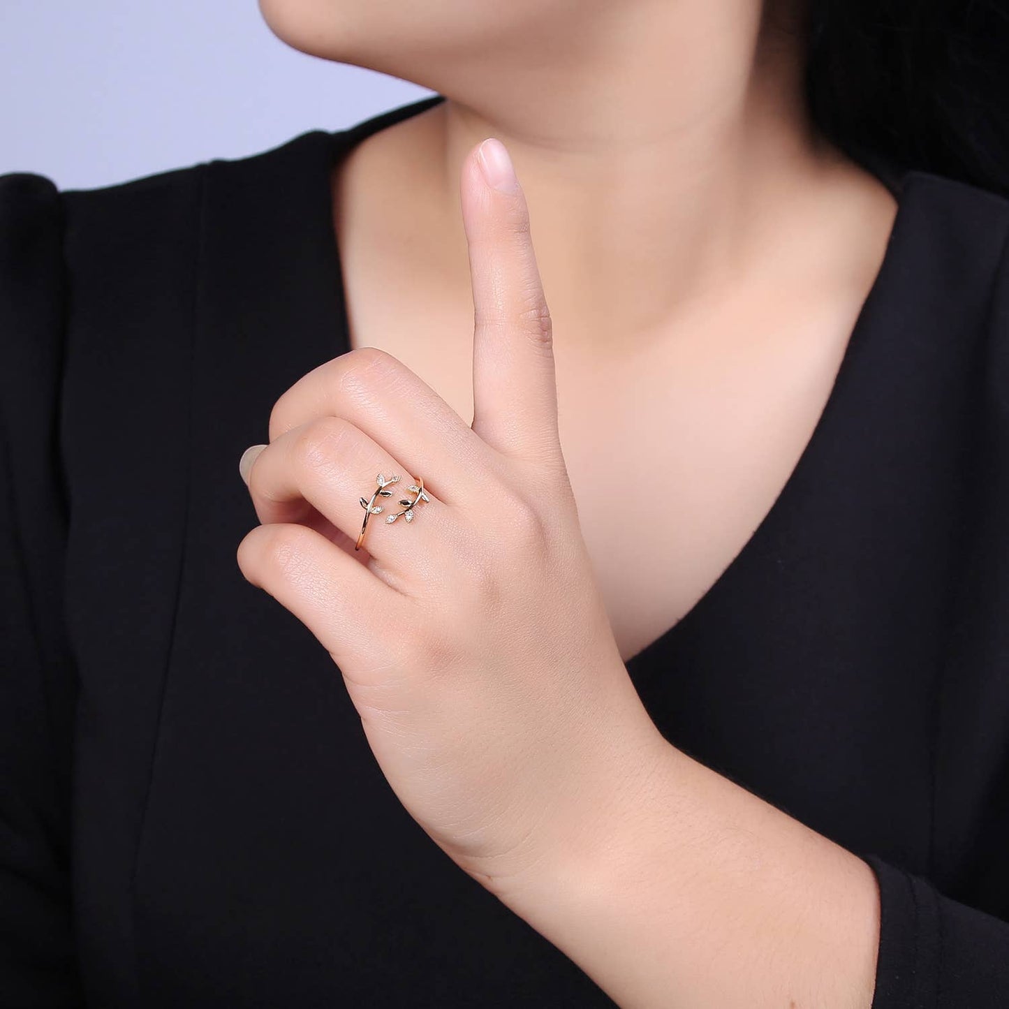 Aim Eternal - Micro Pave CZ Crystal Gold Minimalist Olive Vine Ring