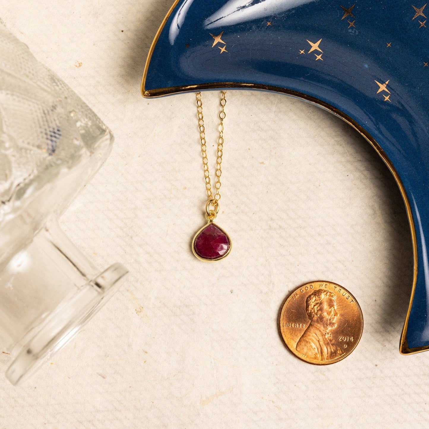 Soul & Little Rose - Ruby Teardrop Pendant Gold Necklace