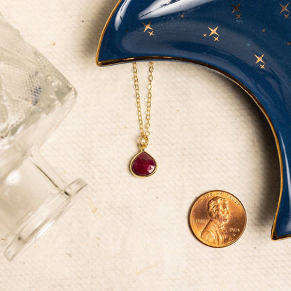 Soul & Little Rose - Ruby Teardrop Pendant Gold Necklace
