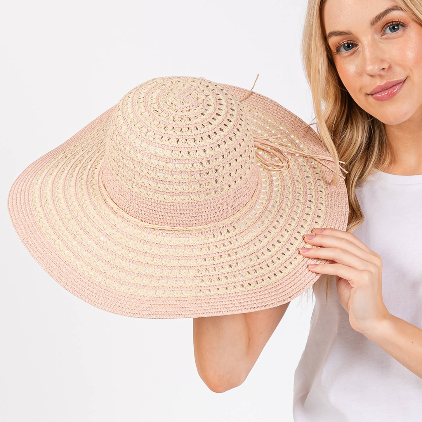 Hana - Striped Pattern Wide Brim Summer Floppy Sun Hat