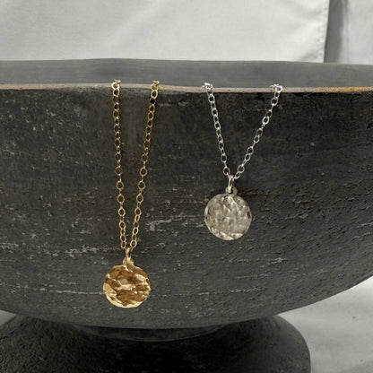 Sela+Sage - Hand Hammered Drop Necklace, Gold Filled Coin