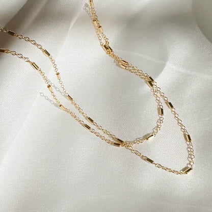 True by Kristy Jewelry - Jake Bar Cable Layering Chain Necklace Gold Filled