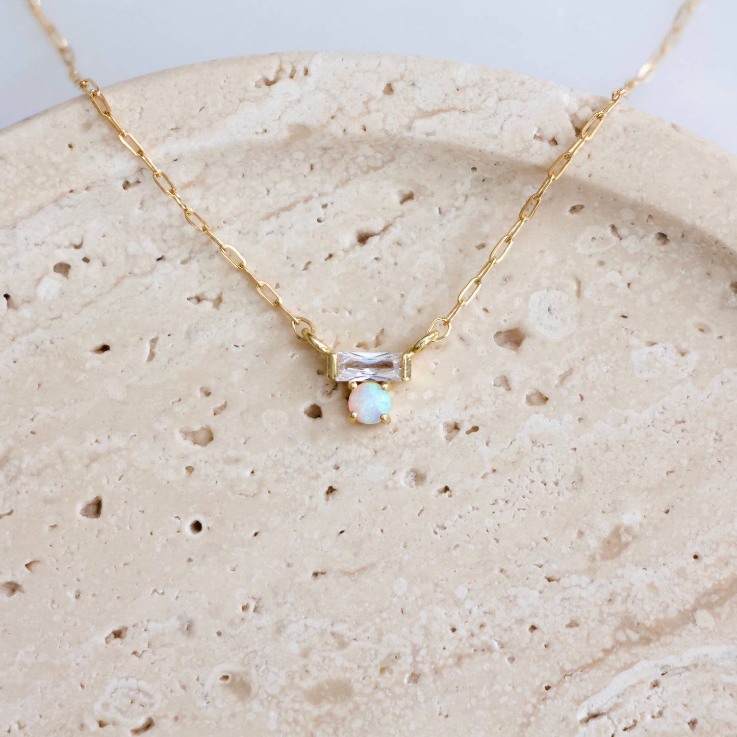 Mesa Blue - Mini CZ Opal Necklace - Gold Filled 