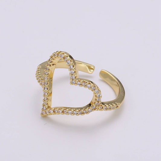 Aim Eternal - Dainty Gold Heart Ring, Love Ring, Open Heart RinG Adjustable Open Ring, Gold Stacking Ring Minimalist Heart Ring, Anniversary Gift for her