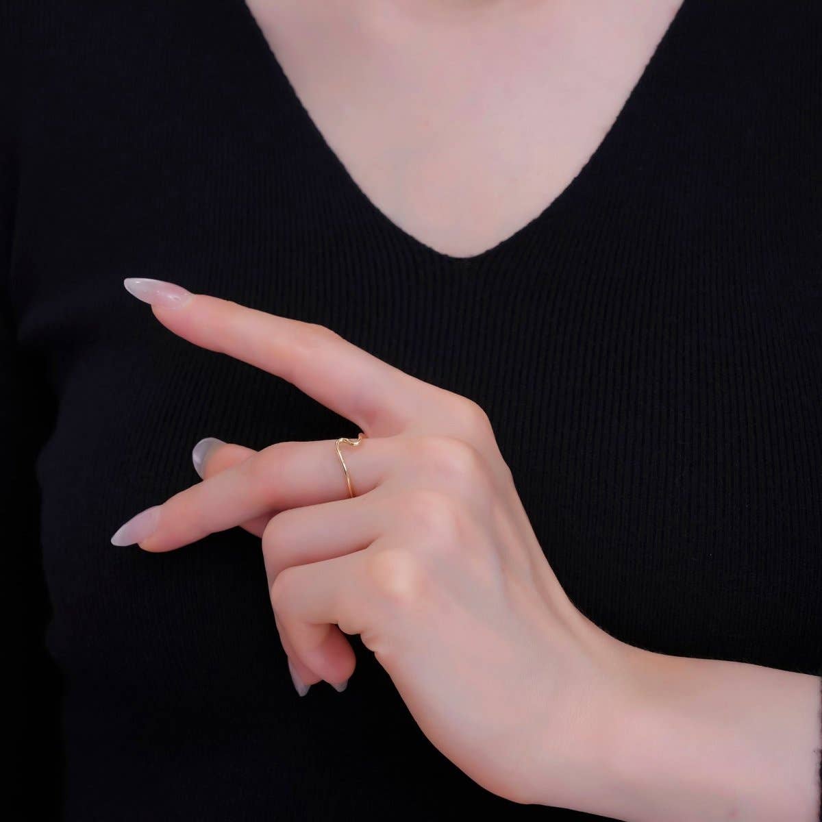 Aim Eternal - Minimalist Ring Gold Open Ring Wave Curvy Ring, Thin Ring Gold Ring Dainty Stackable Ring Adjustable Ring.R-084