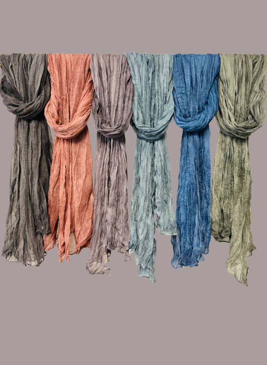 JC Sunny Fashion - Vintage Stonewashed-Dye Solid Color Crinkled Scarf