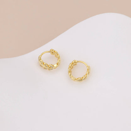 Melange Blanc - E043 gold leaf huggie earrings, leaf hoop earrings, huggies