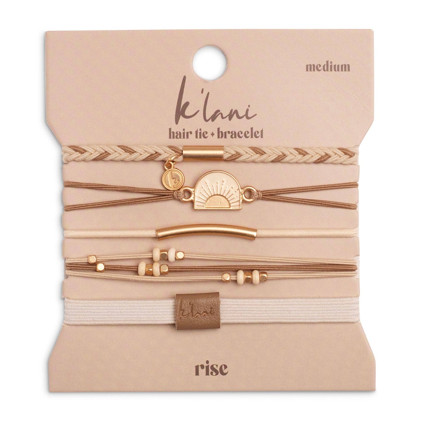 K'lani hair tie bracelets - "Rise" Cream and Tan With Gold & Sun Accents Hair Tie Bracelets