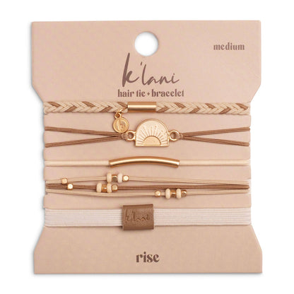 K'lani hair tie bracelets - "Rise" Cream and Tan With Gold & Sun Accents Hair Tie Bracelets