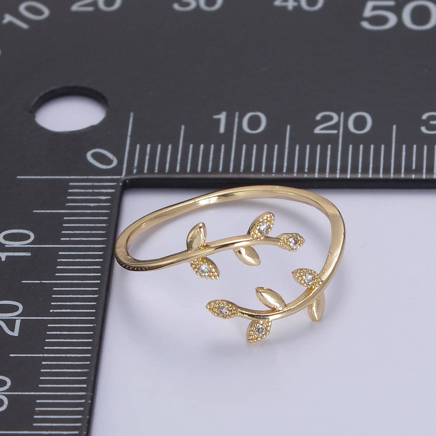 Aim Eternal - Micro Pave CZ Crystal Gold Minimalist Olive Vine Ring